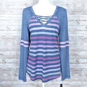 Derek Heart Top Raglan Striped Tee Pink Blue 195